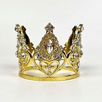 Декоративная мини-корона на торт со стразами 7см, золото